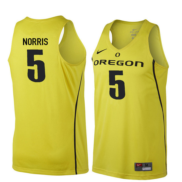 Men #5 Miles Norris Oregon Ducks College Basketball Jerseys Sale-Yellow
